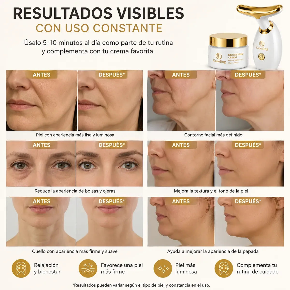 Kit Facial Crema Antiarrugas Y Masajeador Reafirmante