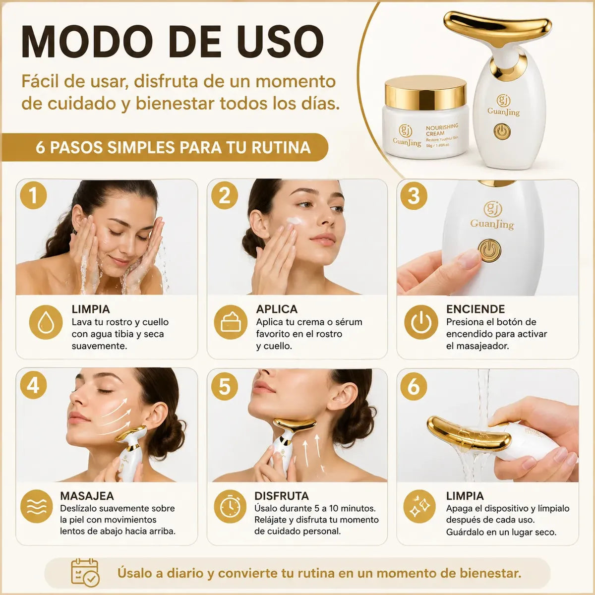 Kit Facial Crema Antiarrugas Y Masajeador Reafirmante